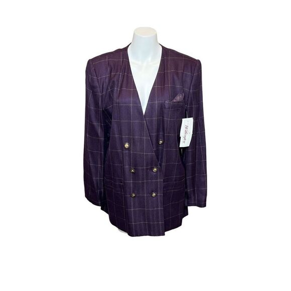 Worthington NWT purple window check double breasted blazer size 16 - Picture 1 of 14